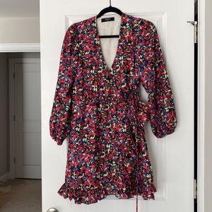 Floral ruffle edge long sleeve dress
